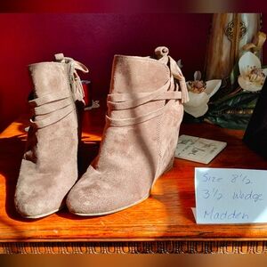 Brown Suede Wedge Ankle Boots with Tassel Detail.